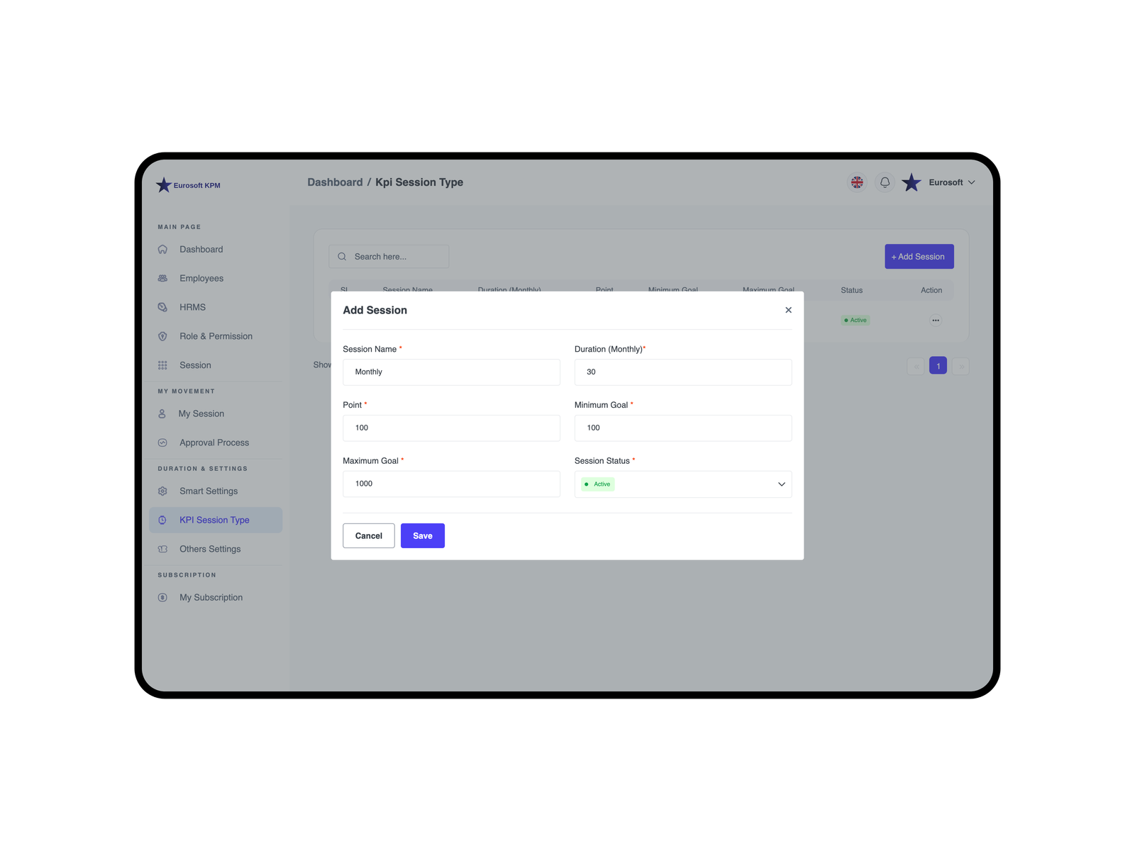 Create KPI Session Type